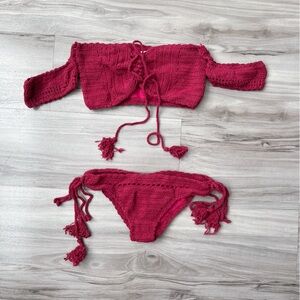 Chic Knitted Bikini Set in Rich Magenta